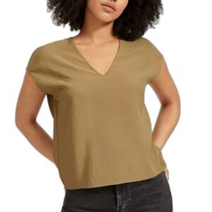 Everlane Japanese Go weave V Neck Tee Short Sleeve Olive Green top Size 16